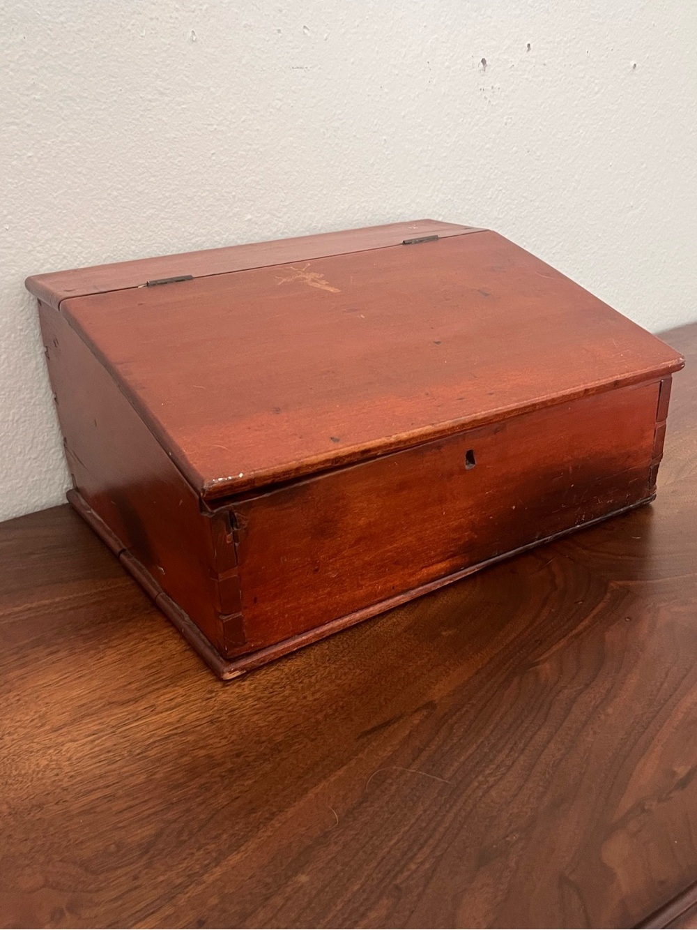 Antique Walnut Wood Slant-Top Shopkeepers Desk Cabinet Box
